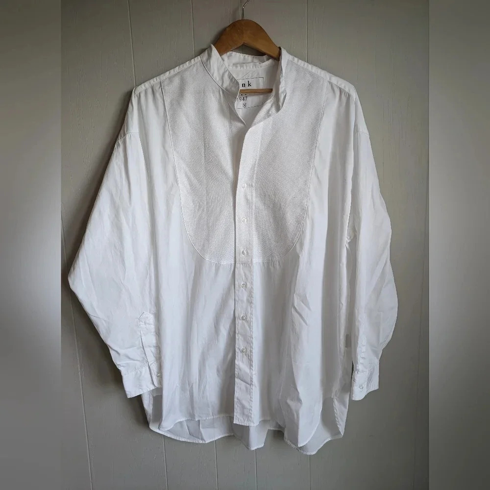 Frank & Eileen Victoria Italian Tuxedo Shirt White size Medium Office Oversized - Picture 8 of 9